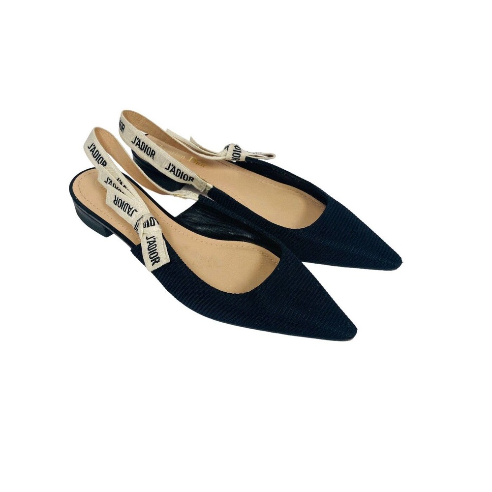 CHRISTIAN DIOR $990 Black Technical Fabric J’adior Ribbon Slingback Flats 41.5 - Picture 4 of 9